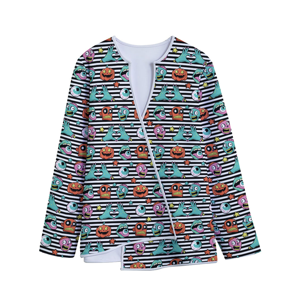 Halloween Zombie Striped Pattern Print Long Sleeve Short Coat