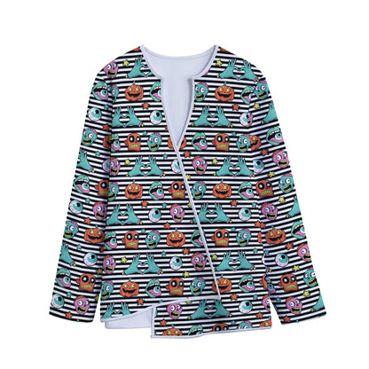 Halloween Zombie Striped Pattern Print Long Sleeve Short Coat