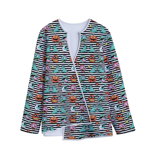 Halloween Zombie Striped Pattern Print Long Sleeve Short Coat
