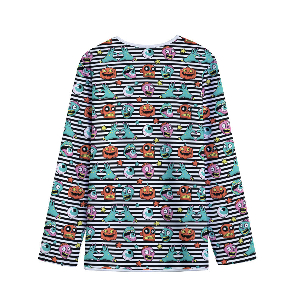 Halloween Zombie Striped Pattern Print Long Sleeve Short Coat