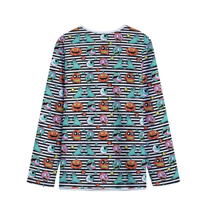 Halloween Zombie Striped Pattern Print Long Sleeve Short Coat