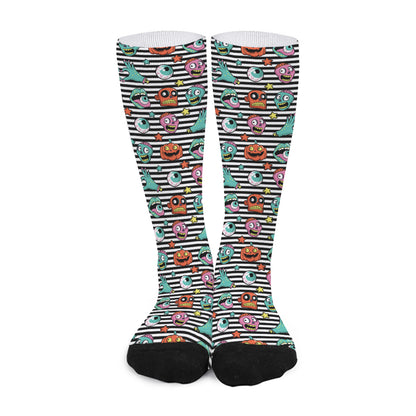 Halloween Zombie Striped Pattern Print Long Socks
