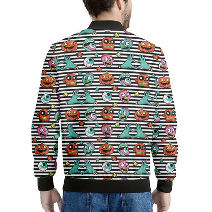 Halloween Zombie Striped Pattern Print Men's Bomber Jacket