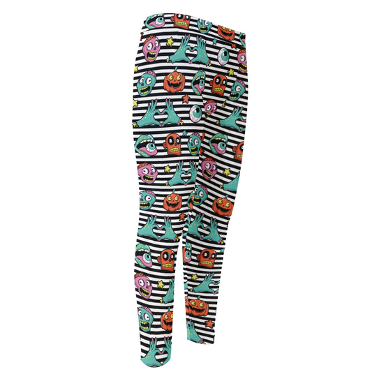 Halloween Zombie Striped Pattern Print Men's Compression Pants