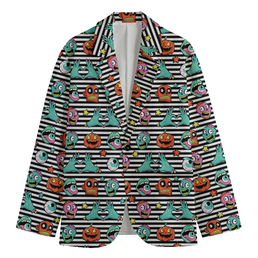 Halloween Zombie Striped Pattern Print Men's Cotton Blazer