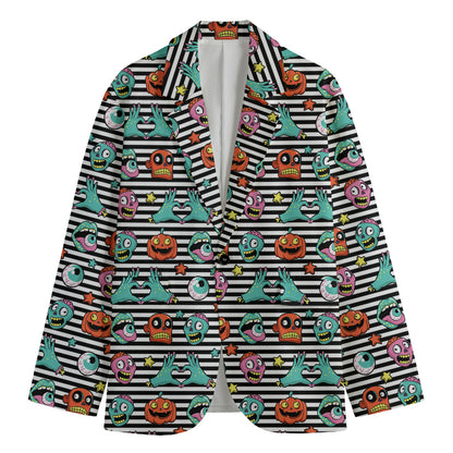 Halloween Zombie Striped Pattern Print Men's Cotton Blazer
