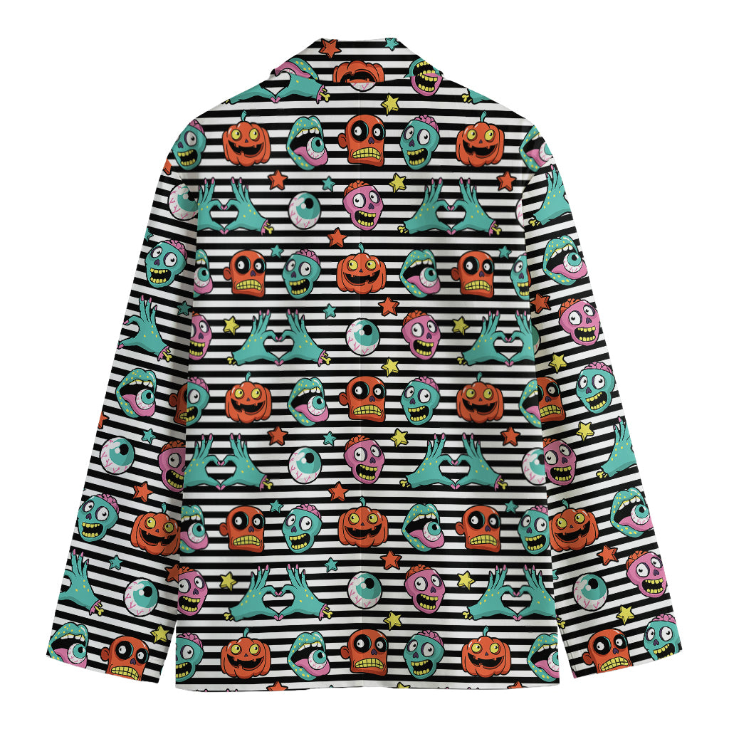 Halloween Zombie Striped Pattern Print Men's Cotton Blazer