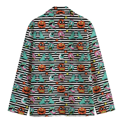 Halloween Zombie Striped Pattern Print Men's Cotton Blazer