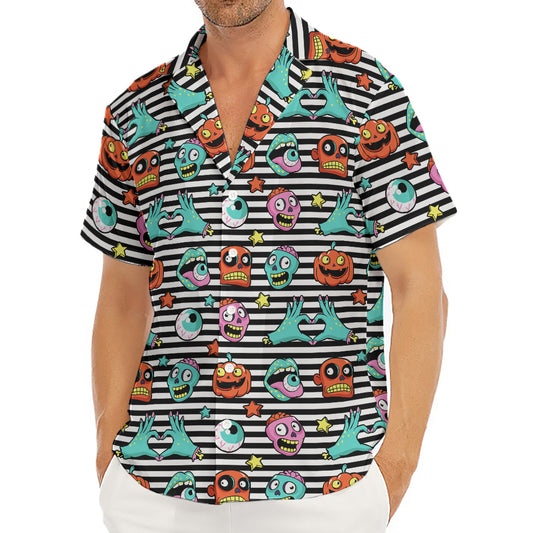 Halloween Zombie Striped Pattern Print Men's Deep V-Neck Shirt