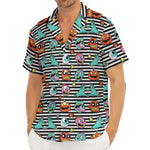 Halloween Zombie Striped Pattern Print Men's Deep V-Neck Shirt