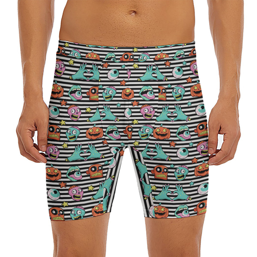 Halloween Zombie Striped Pattern Print Men's Long Boxer Briefs