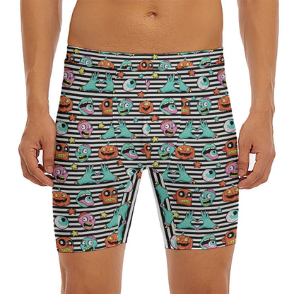 Halloween Zombie Striped Pattern Print Men's Long Boxer Briefs