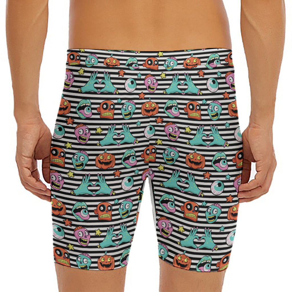 Halloween Zombie Striped Pattern Print Men's Long Boxer Briefs