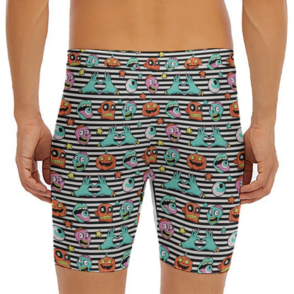 Halloween Zombie Striped Pattern Print Men's Long Boxer Briefs