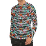 Halloween Zombie Striped Pattern Print Men's Long Sleeve Rash Guard