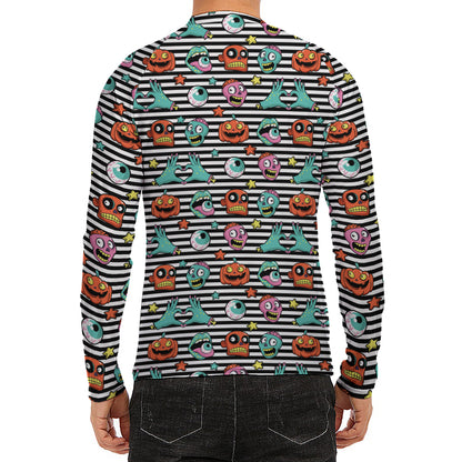 Halloween Zombie Striped Pattern Print Men's Long Sleeve Rash Guard