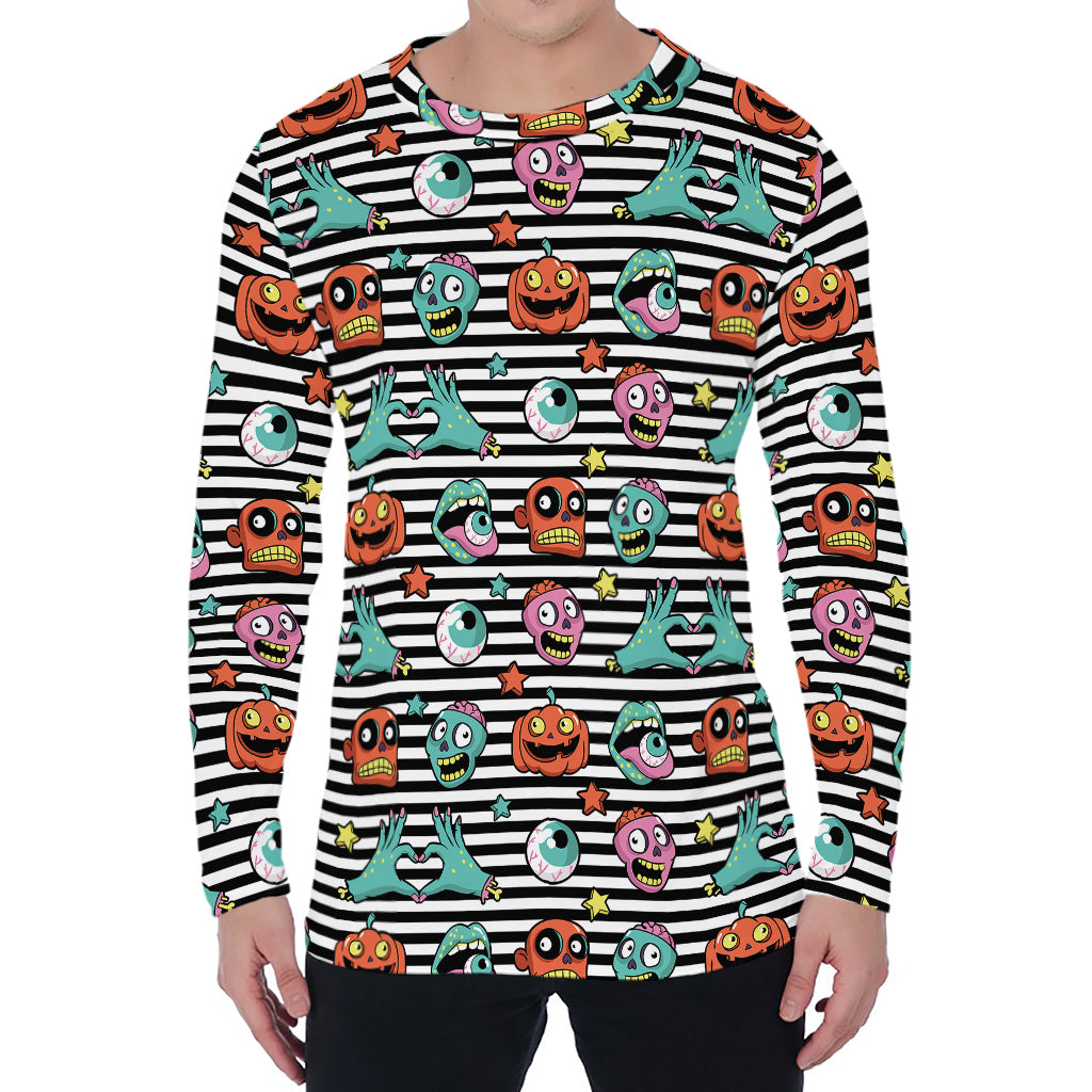 Halloween Zombie Striped Pattern Print Men's Long Sleeve T-Shirt