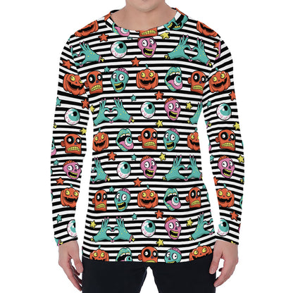 Halloween Zombie Striped Pattern Print Men's Long Sleeve T-Shirt