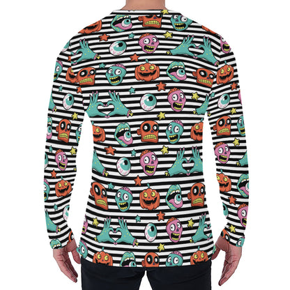 Halloween Zombie Striped Pattern Print Men's Long Sleeve T-Shirt