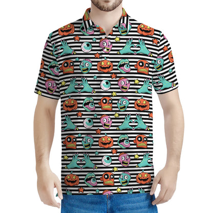 Halloween Zombie Striped Pattern Print Men's Polo Shirt