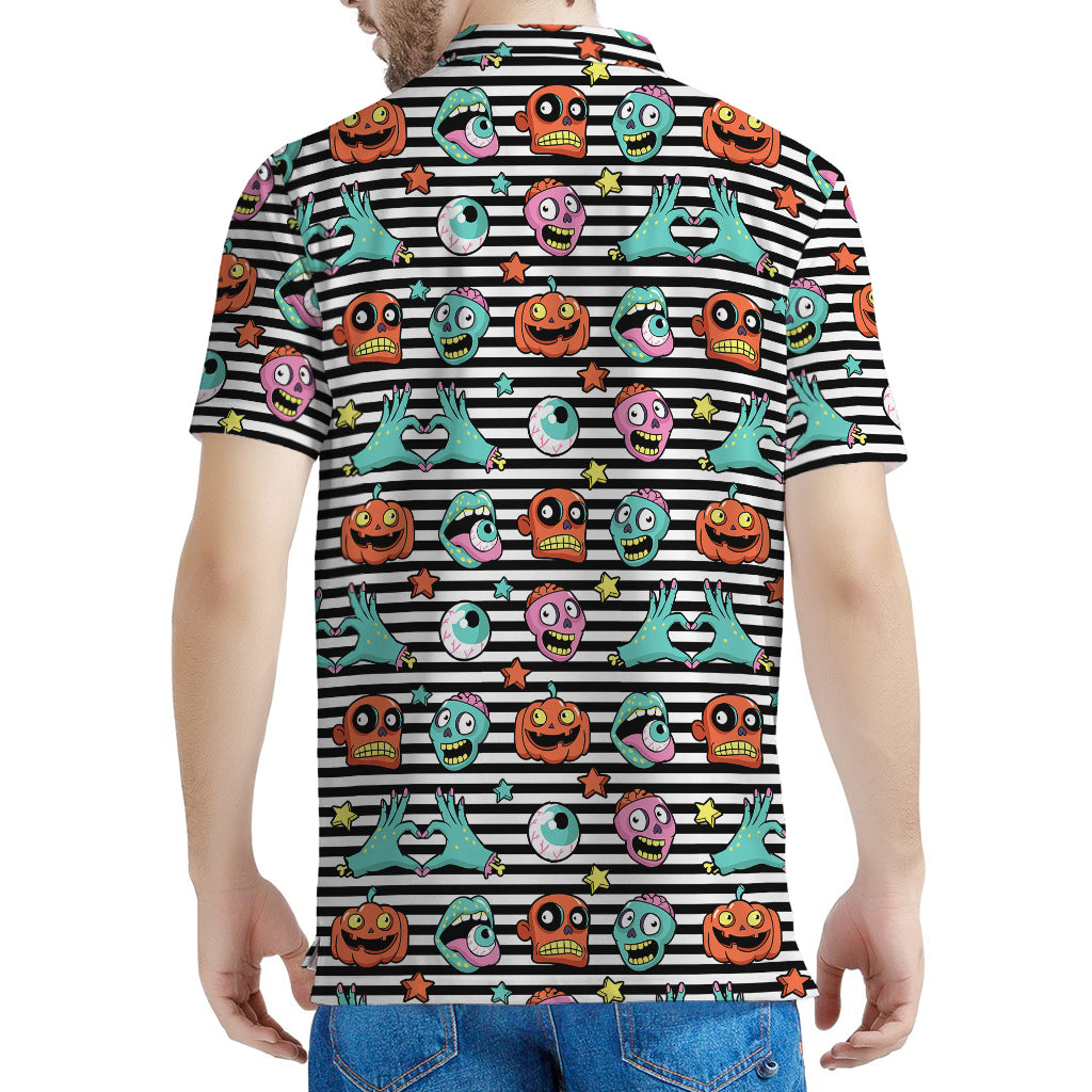 Halloween Zombie Striped Pattern Print Men's Polo Shirt