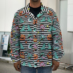 Halloween Zombie Striped Pattern Print Men's Shirt Jacket