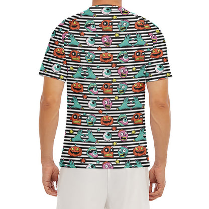 Halloween Zombie Striped Pattern Print Men's Short Sleeve Rash Guard