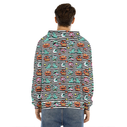 Halloween Zombie Striped Pattern Print Men's Velvet Pullover Hoodie