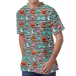 Halloween Zombie Striped Pattern Print Men's Velvet T-Shirt