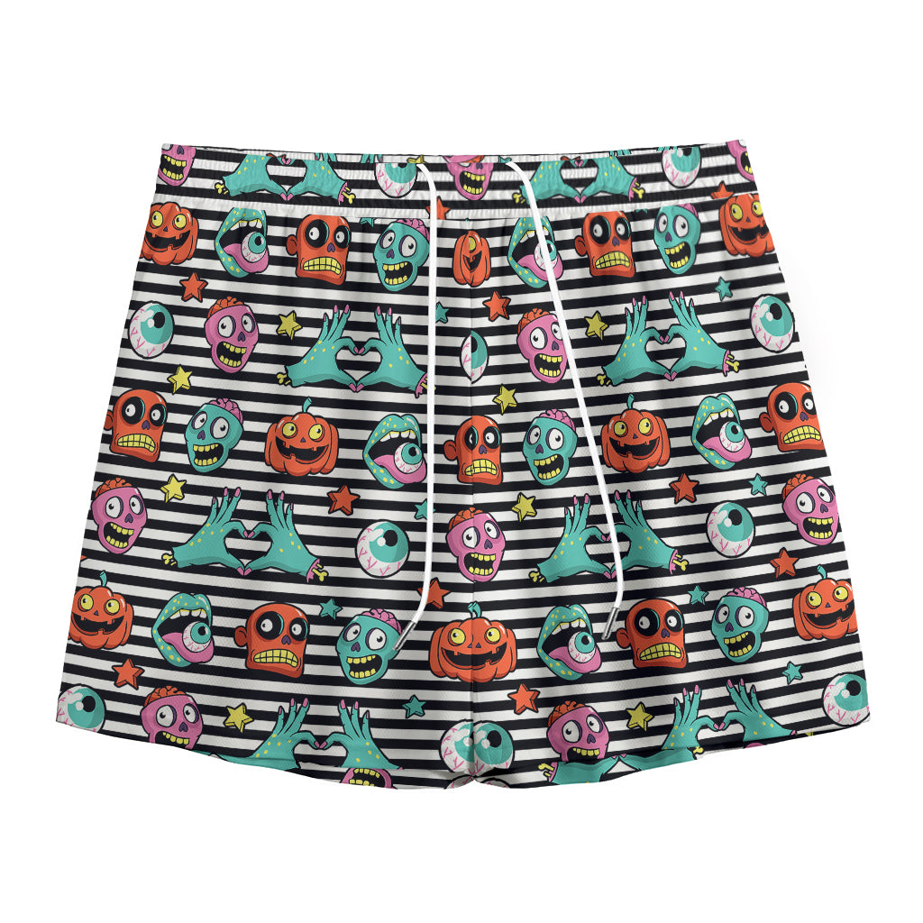 Halloween Zombie Striped Pattern Print Mesh Shorts