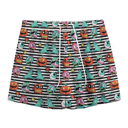 Halloween Zombie Striped Pattern Print Mesh Shorts