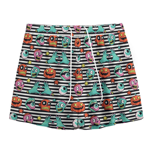 Halloween Zombie Striped Pattern Print Mesh Shorts