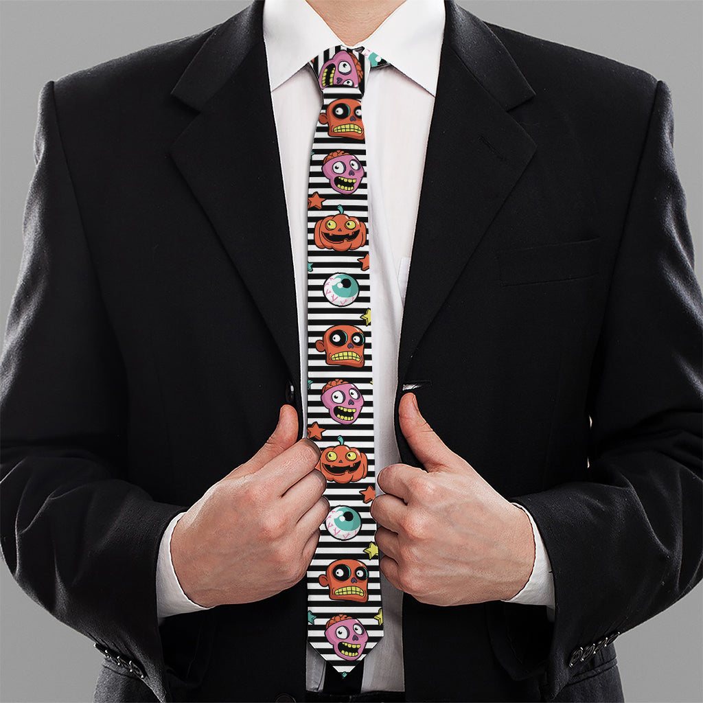 Halloween Zombie Striped Pattern Print Necktie