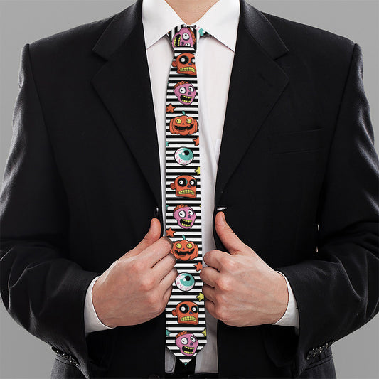 Halloween Zombie Striped Pattern Print Necktie