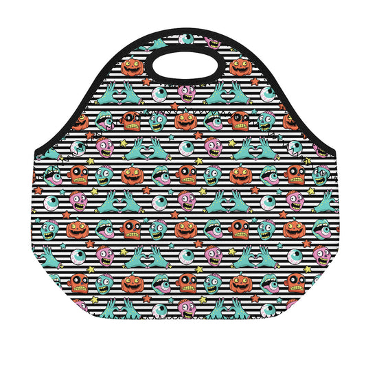 Halloween Zombie Striped Pattern Print Neoprene Lunch Bag