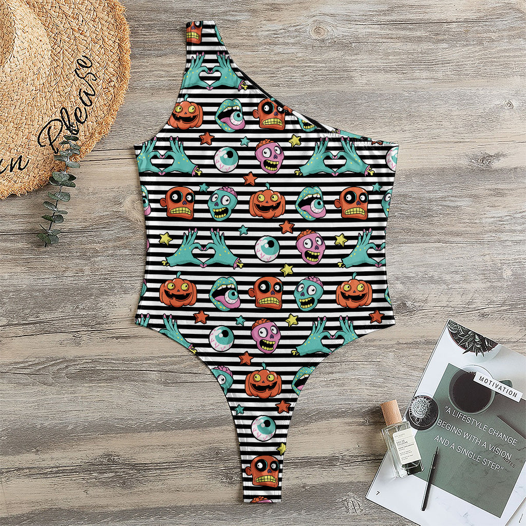 Halloween Zombie Striped Pattern Print One Shoulder Bodysuit