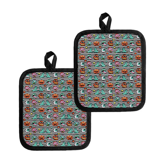 Halloween Zombie Striped Pattern Print Pot Holders