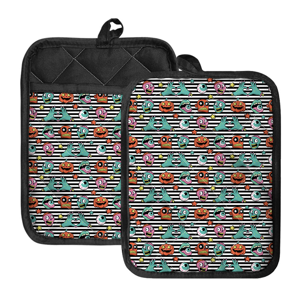Halloween Zombie Striped Pattern Print Pot Holders With Pocket