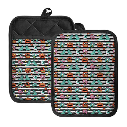 Halloween Zombie Striped Pattern Print Pot Holders With Pocket