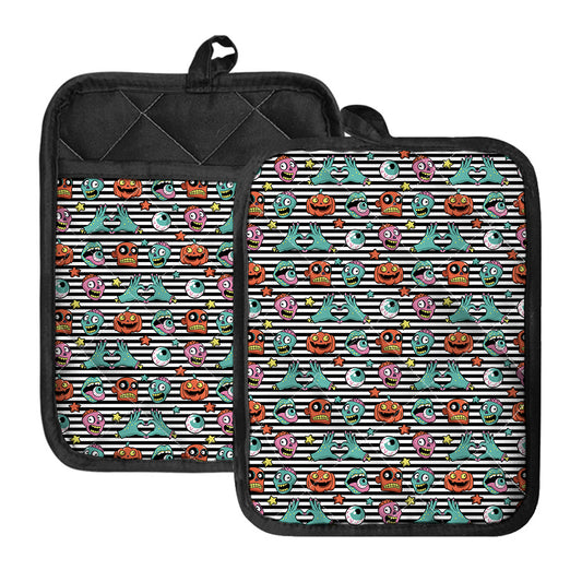 Halloween Zombie Striped Pattern Print Pot Holders With Pocket