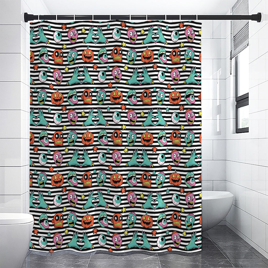 Halloween Zombie Striped Pattern Print Premium Shower Curtain