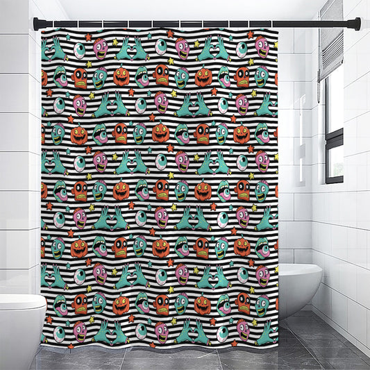 Halloween Zombie Striped Pattern Print Premium Shower Curtain