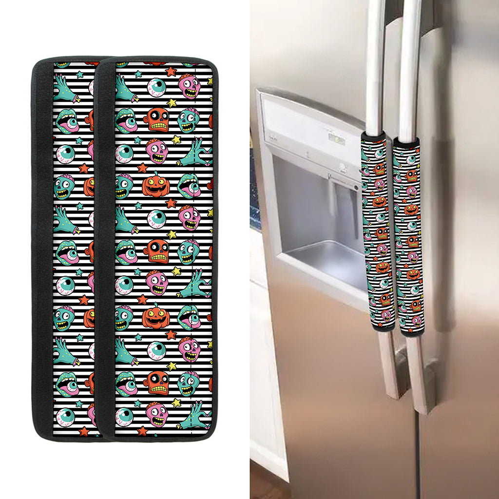 Halloween Zombie Striped Pattern Print Refrigerator Handle Covers