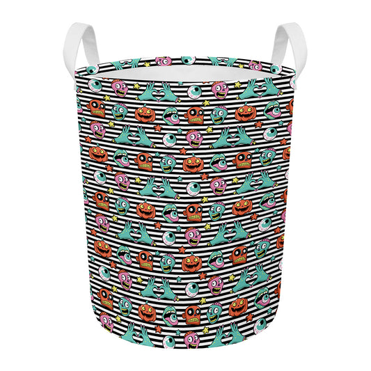 Halloween Zombie Striped Pattern Print Round Laundry Basket