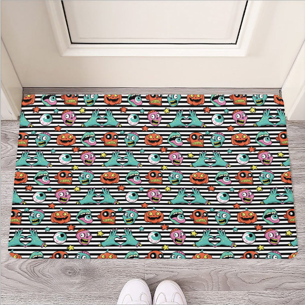 Halloween Zombie Striped Pattern Print Rubber Doormat