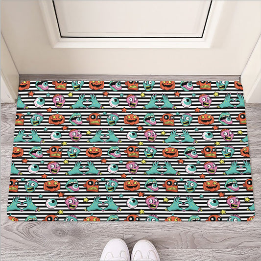 Halloween Zombie Striped Pattern Print Rubber Doormat