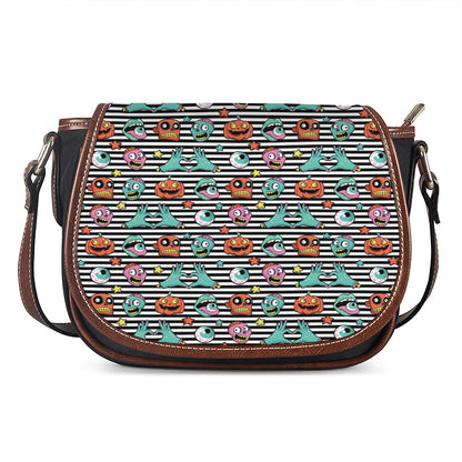 Halloween Zombie Striped Pattern Print Saddle Bag
