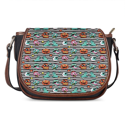 Halloween Zombie Striped Pattern Print Saddle Bag