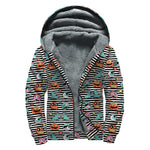 Halloween Zombie Striped Pattern Print Sherpa Lined Zip Up Hoodie