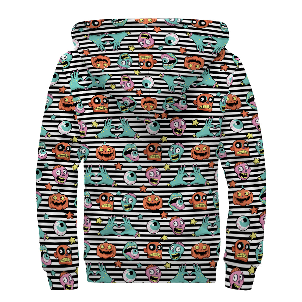 Halloween Zombie Striped Pattern Print Sherpa Lined Zip Up Hoodie